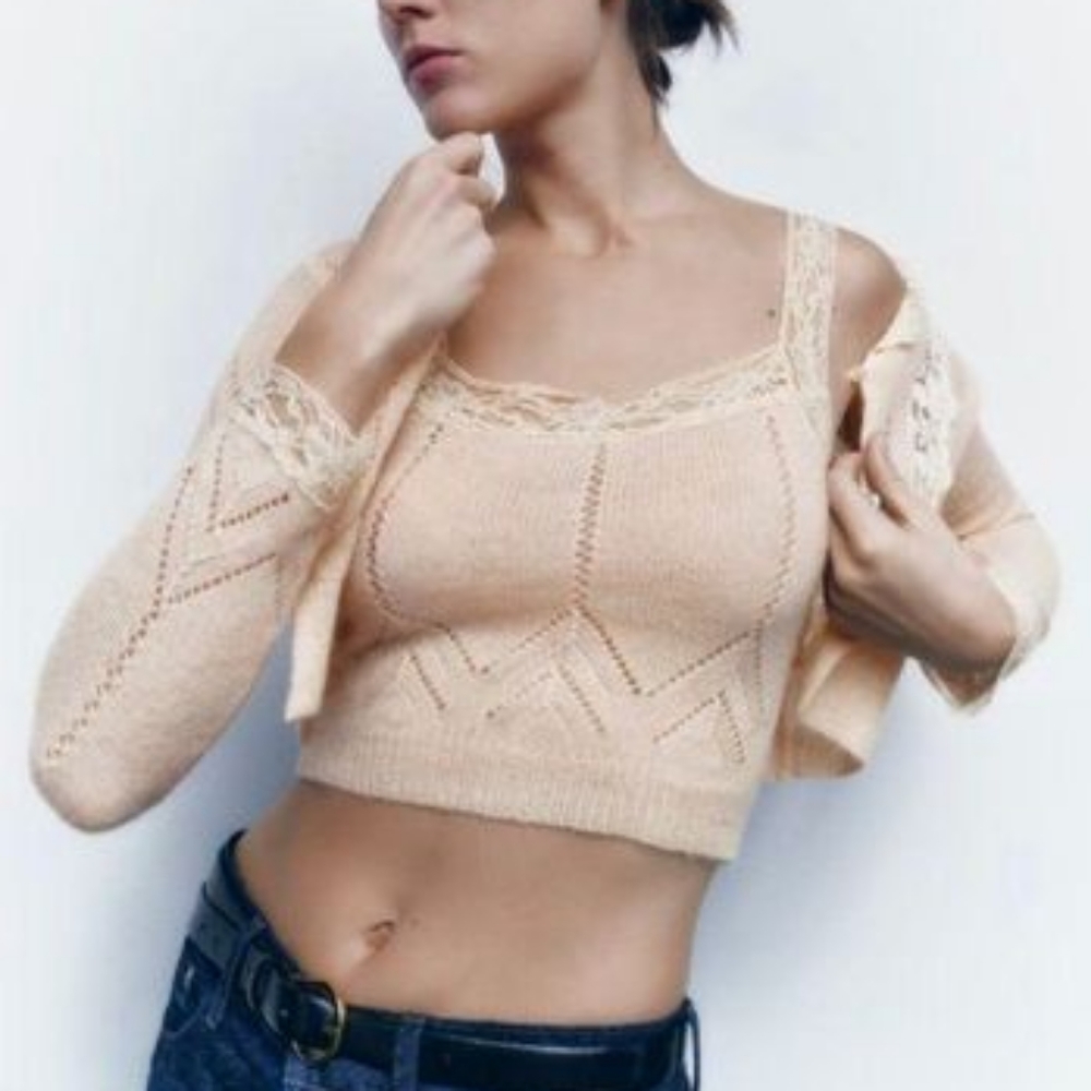 ZARA LACE POINTELLE KNIT TOP